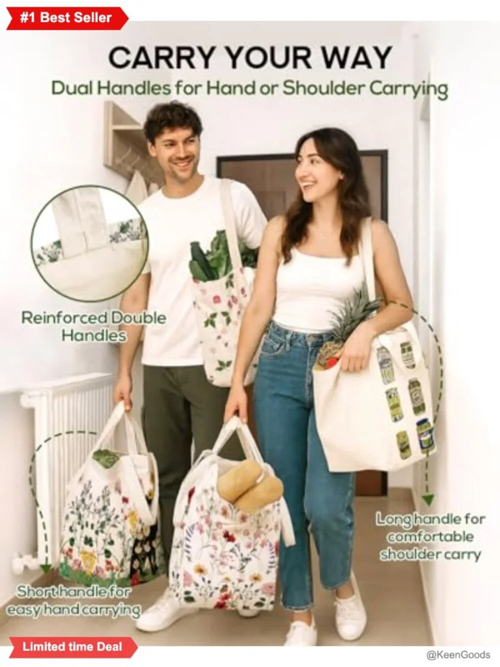 Extra Large Canvas Grocery Tote Bag Heavy Duty Reusable Shopping Bag